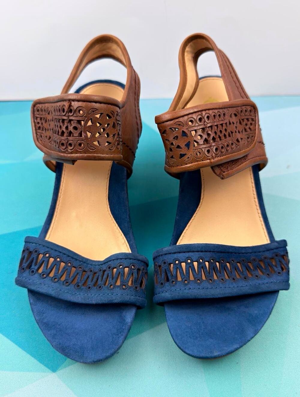 Earthies Asola Deep Blue Multi Women’s Sandals Size US 5B Block Heel Comfort